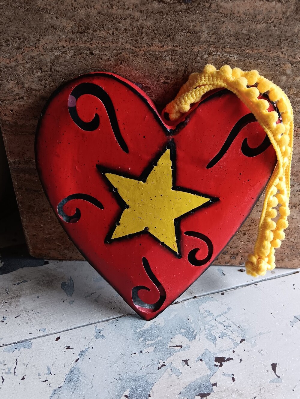 Vintage Sacred Heart Milagros Handmade Metal Mexico Folk Art Love Decoration